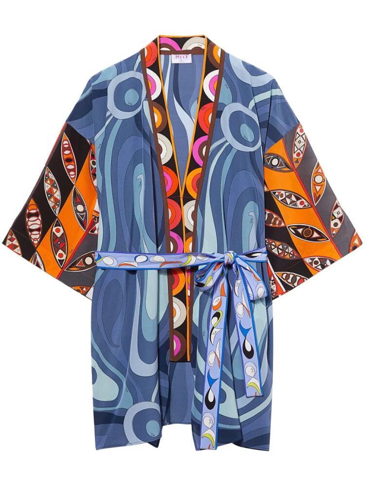 PUCCI graphic-print silk robe minidress - Blue Cover