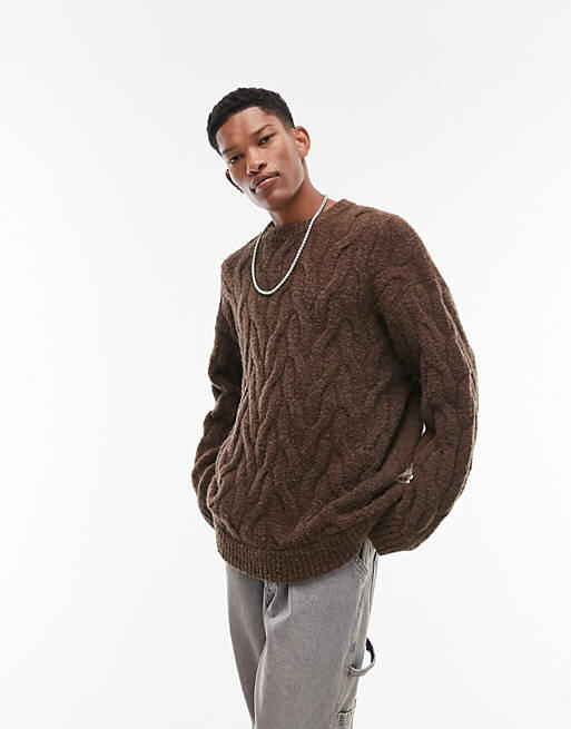 Topman sweater with enlarged cable-Brown Cover