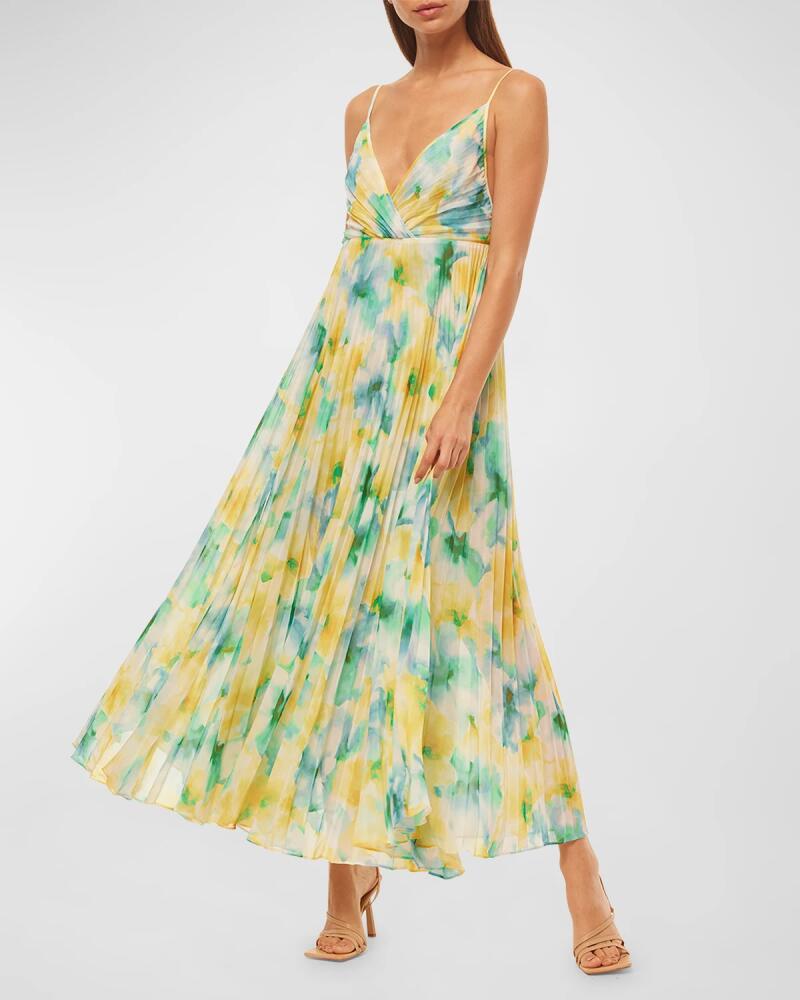 MISA Los Angeles Galeta Tie-Back Floral Pleated Midi Dress Cover