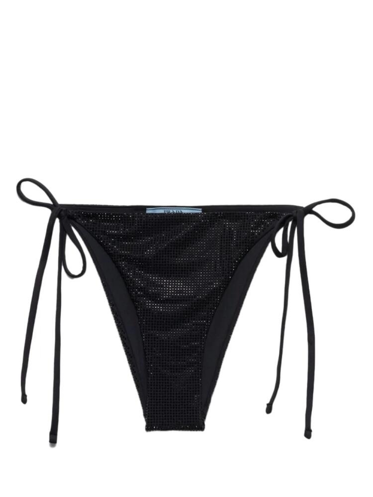 Prada logo-plaque side-tie bikini bottom - Black Cover