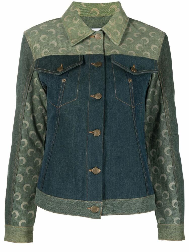 Marine Serre logo-print colour-block denim jacket - Green Cover