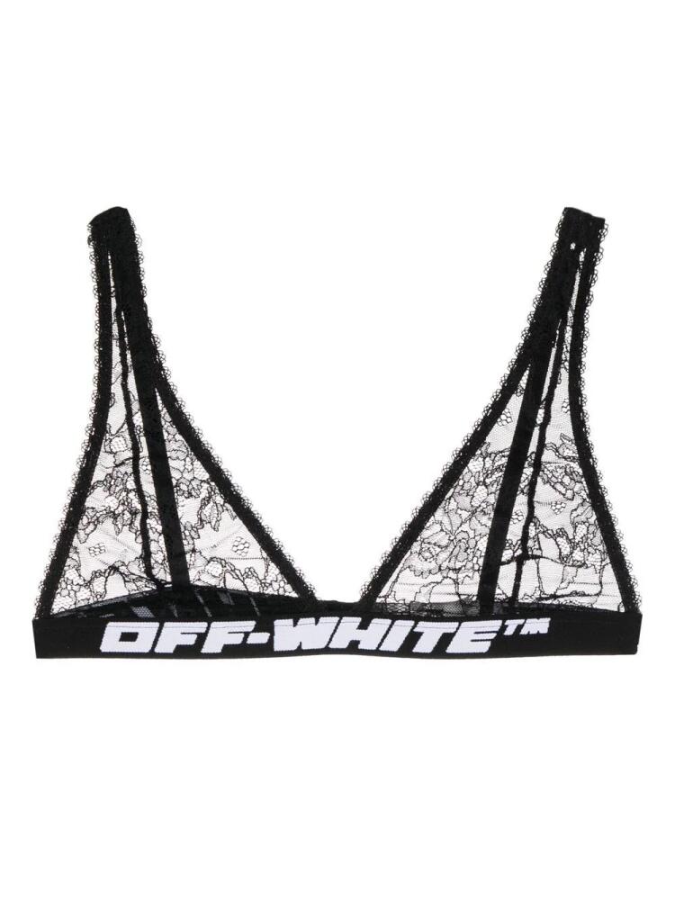 Off-White logo-tape lace triangle bra - Black Cover