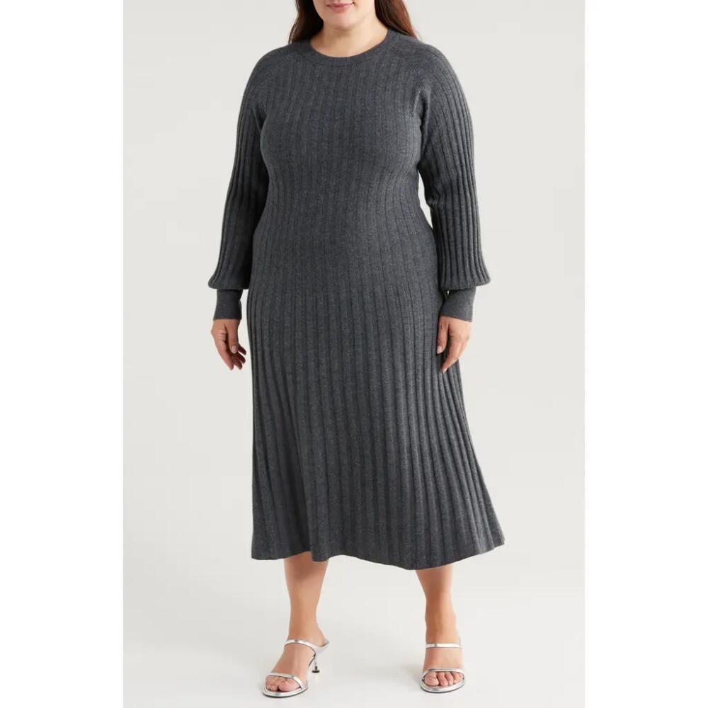 Nordstrom Long Sleeve Wool & Cashmere Sweater Dress in Grey Dark Charcoal Heather Cover