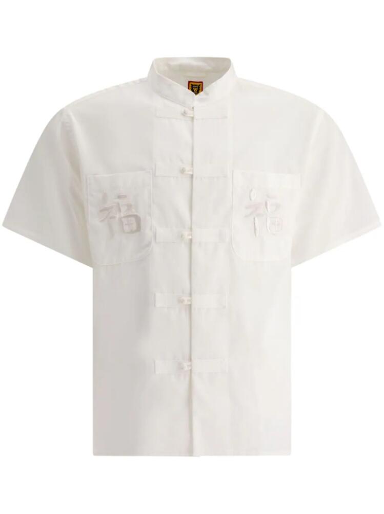 Human Made logo-embroidered mandarin-collar shirt - White Cover