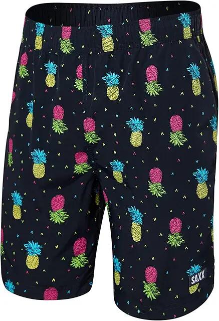 SAXX UNDERWEAR Go Coastal 2-N-1 7 Short with DropTemp Hydro Liner (Pineapple Flip/Black) Men's Swimwear Cover