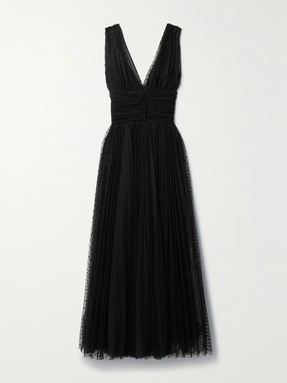 Altuzarra - Lola Ruched Flocked Tulle Maxi Dress - Black Cover