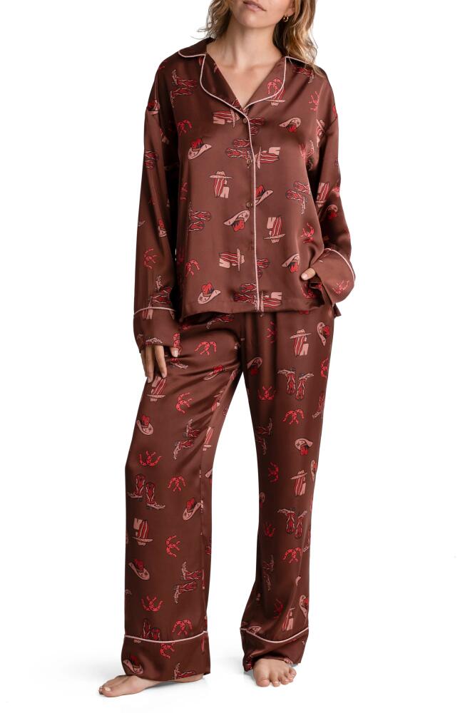 Midnight Bakery Howdy Print Satin Pajamas in Brown Cover