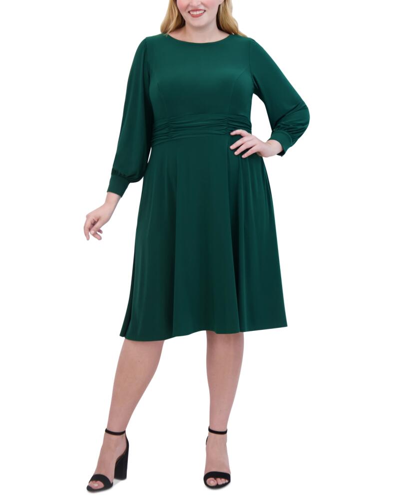 Jessica Howard Plus Size Ruched Boat-Neck Midi Dress - Hunter Cover