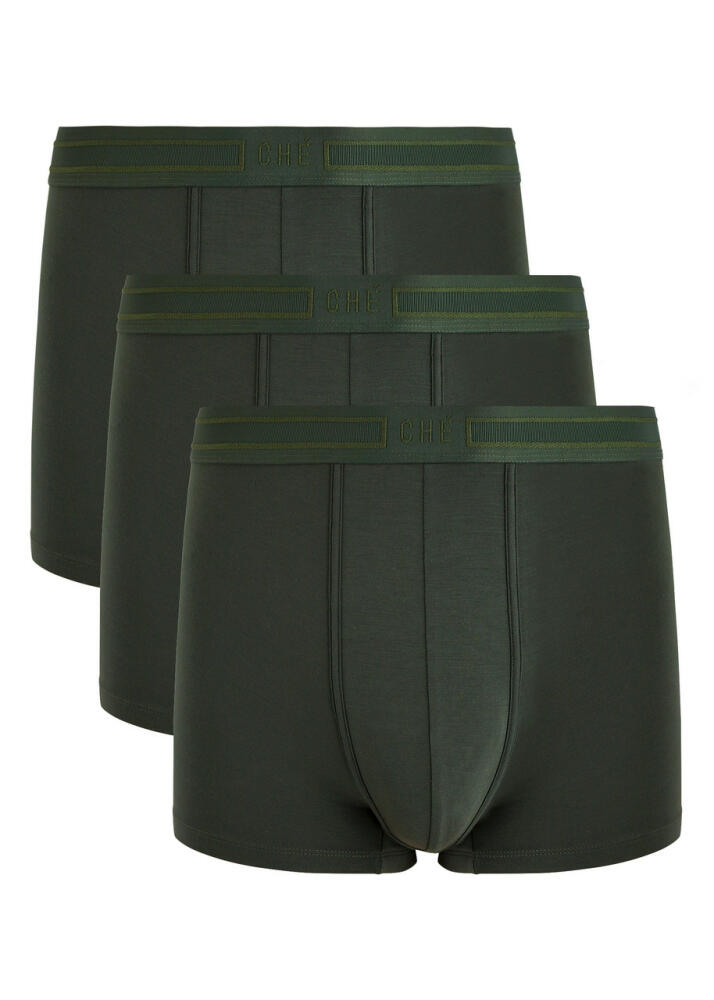 Che Logo-jacquard Stretch-jersey Trunks - set of Three - Dark Green Cover