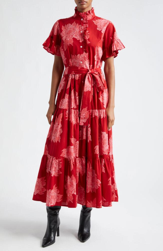 MILLE Victoria Ruffle Front Dress in Crimson Floral Cover