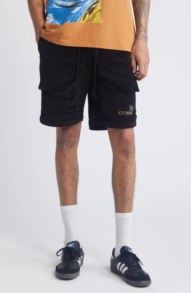 ICECREAM Journey Corduroy Cargo Shorts in Black Cover