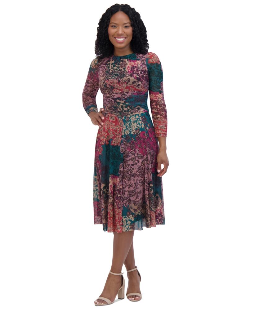 Jessica howard Petite Printed Ruched-Waist Midi Dress - Multi Cover