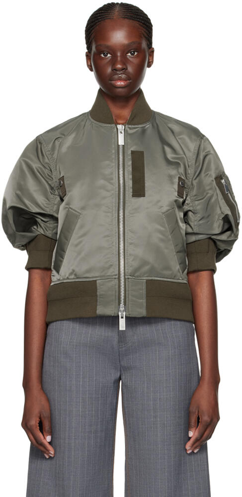 sacai Taupe Puff Sleeve Bomber Jacket Cover