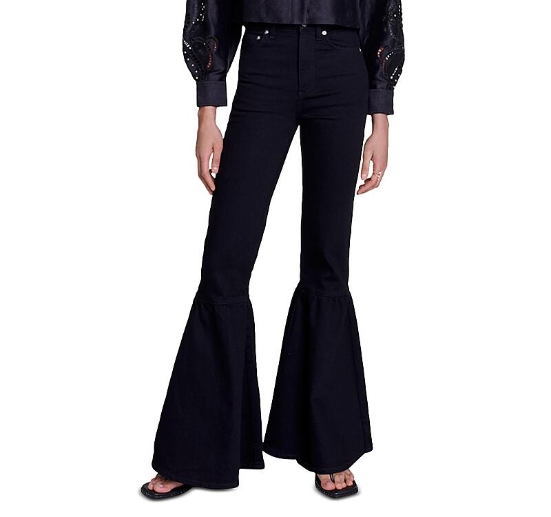 Maje Paflencono High Rise Bell Bottom Jeans in Black Cover