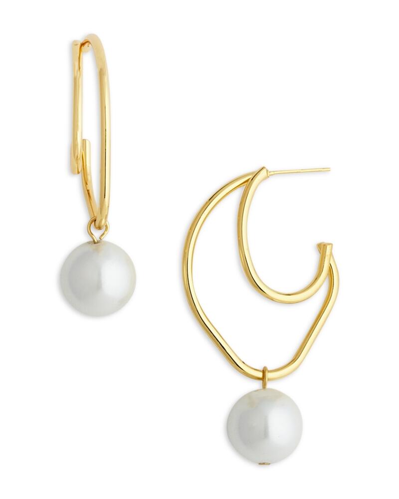 Aqua Swarovski Pearl Double Row Hoop Earrings in 14K Gold Plated - Exclusive Cover