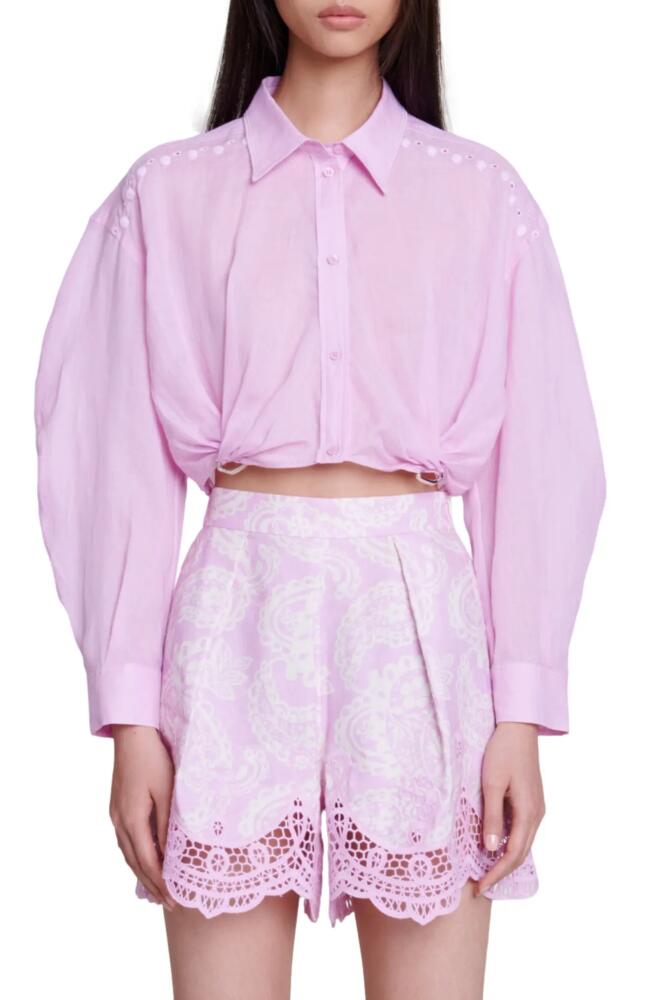 maje Camba Long Sleeve Crop Ramie Button-Up Shirt in Pink Cover