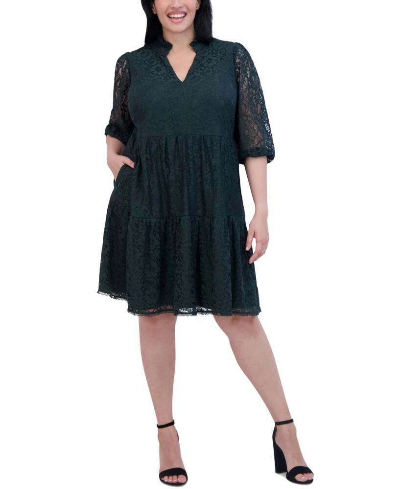 Jessica Howard Plus Size Balloon-Sleeve A-Line Dress - Hunter Cover