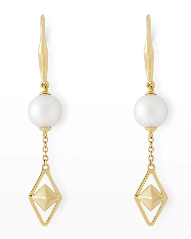 Pearls By Shari 18K Yellow Gold 8.5mm Akoya 2- Pearl and Cube Drop Earrings Cover