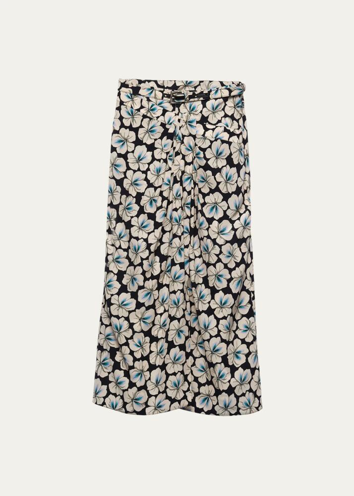 Prada Anemone Printed Pongee Midi Skirt Cover