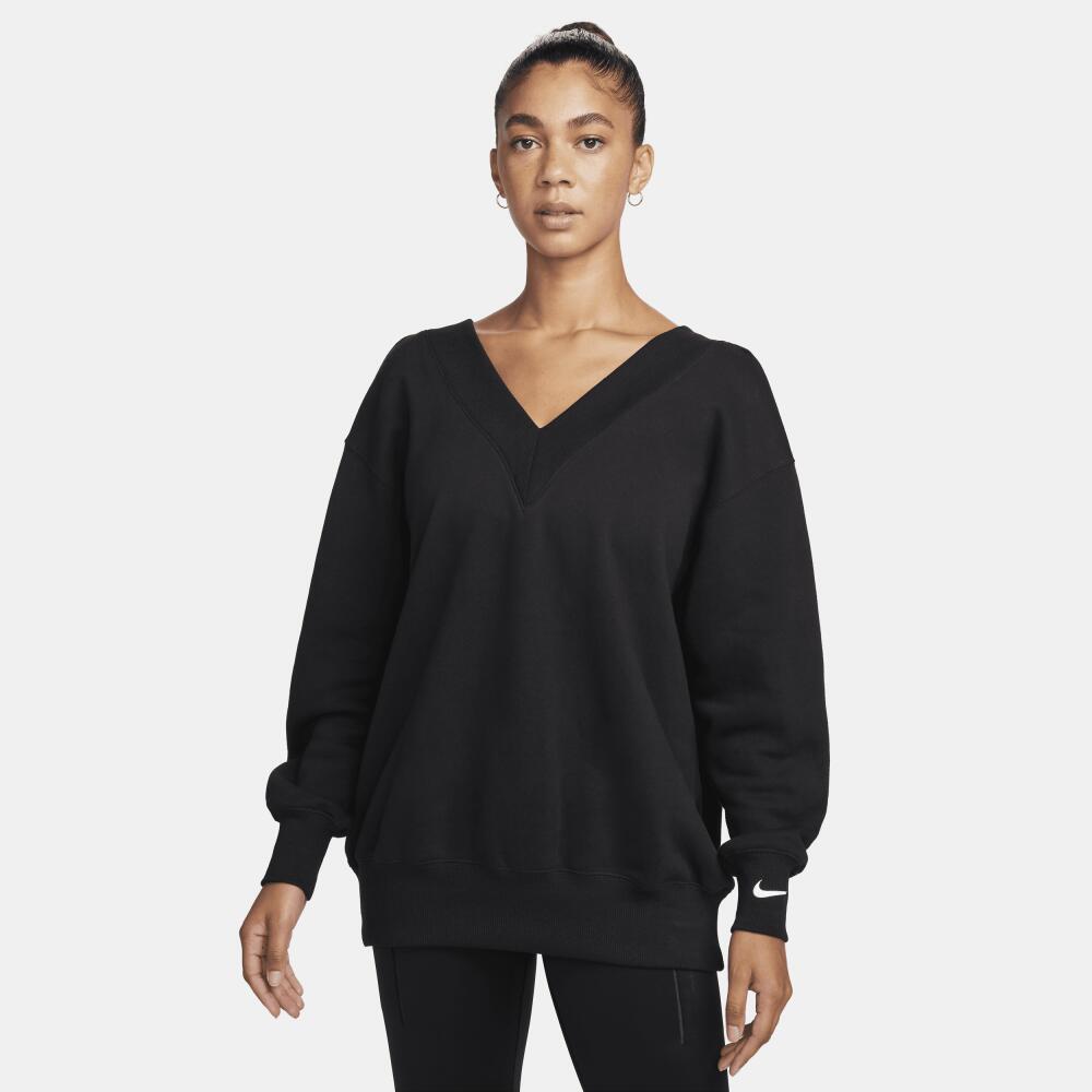 Women's Nike Sportswear Phoenix Fleece Oversized V-Neck Sweatshirt in Black Cover