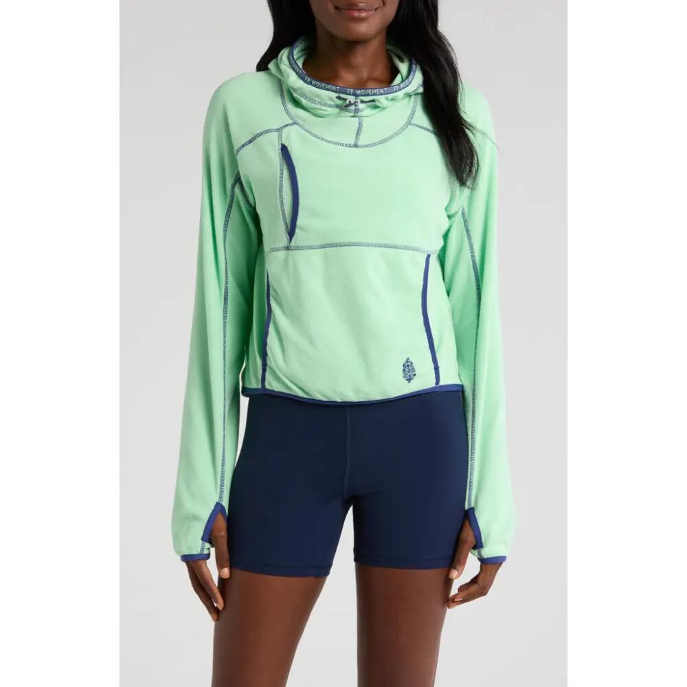 Free People FP Movement Care on the Run Fleece Funnel Neck Hoodie in Bright Jade Cover