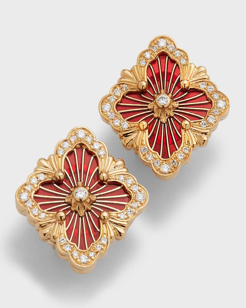 Buccellati Opera Tulle 18K Gold Red Enamel Diamond Earrings Cover