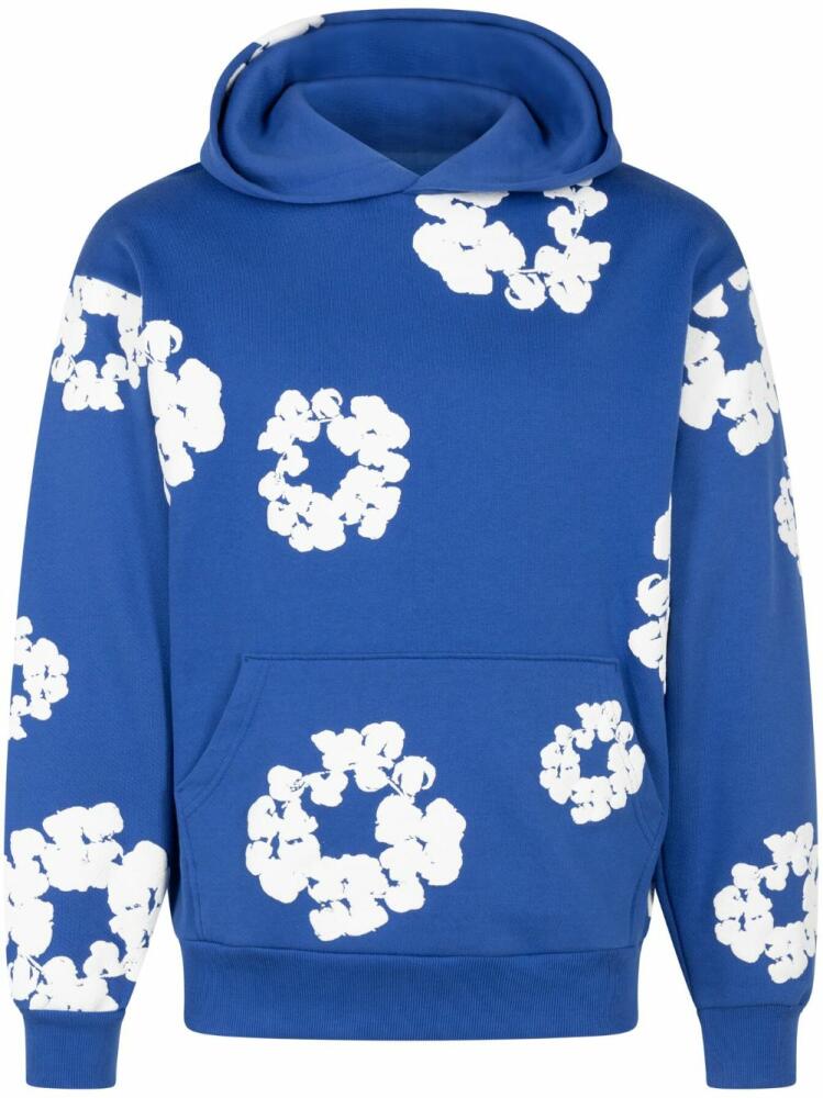 Denim Tears wreath-print cotton hoodie - Blue Cover