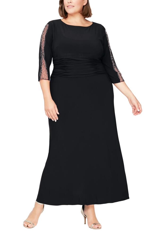 SL FASHIONS Embellished Sleeve Ruched Gown in Blk Cover