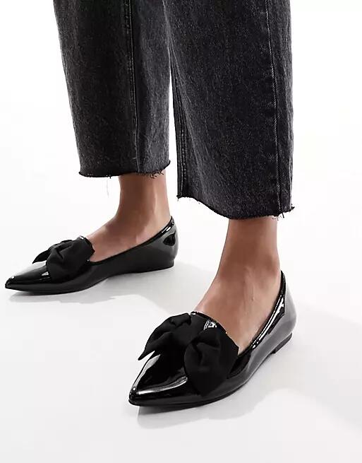 ASOS DESIGN Lake bow pointed ballet flats in black Cover