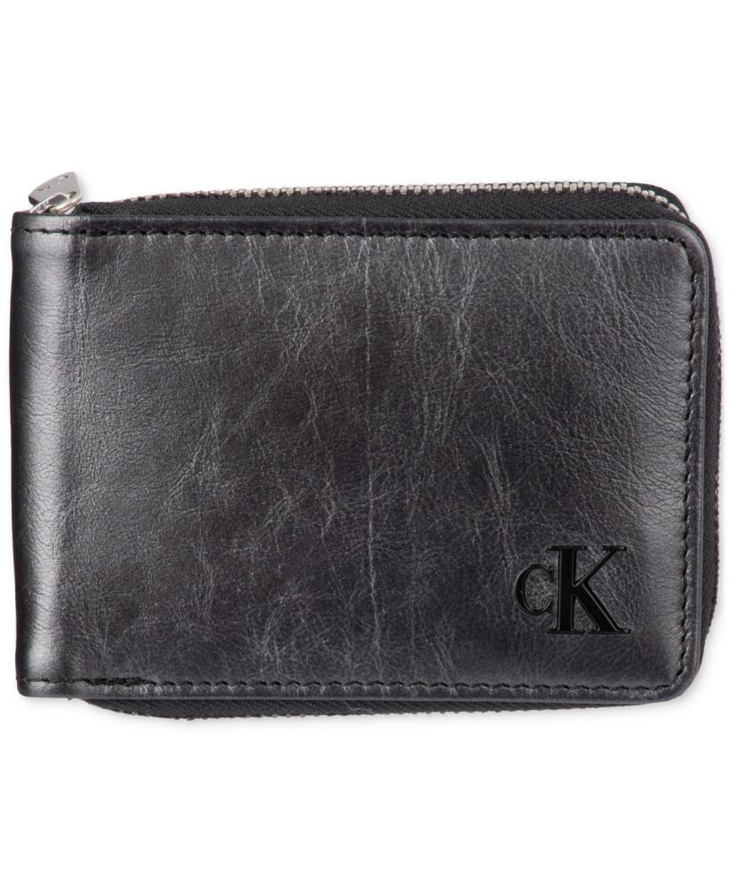 Calvin Klein Men's Cracked Leather Logo Wallet - Black Cover