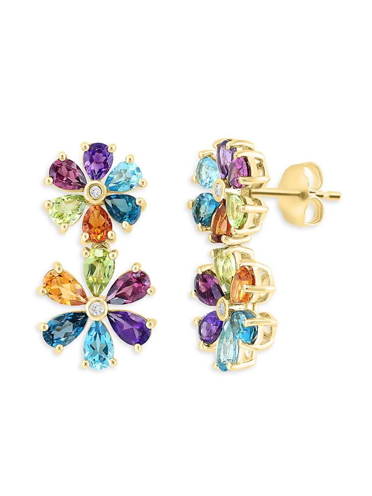 Effy Women's 14K Yellow Gold & Multi Stone Floral Drop Earrings Cover