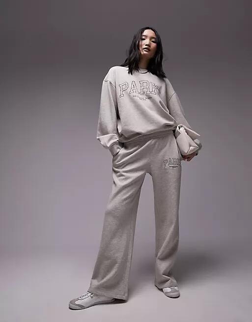 Topshop graphic Paris embroidered sweatpants in oat - part of a set-Neutral Cover