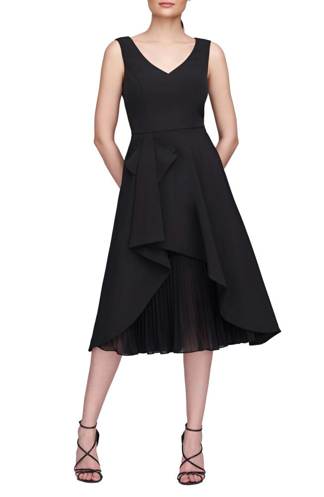 Kay Unger Begonia Crepe & Chiffon Midi A-Line Dress in Black Cover