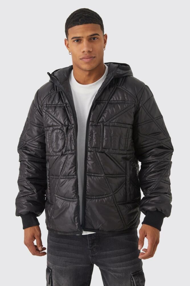 boohoo Mens Homme Quilted Puffer With Hood - Black Cover