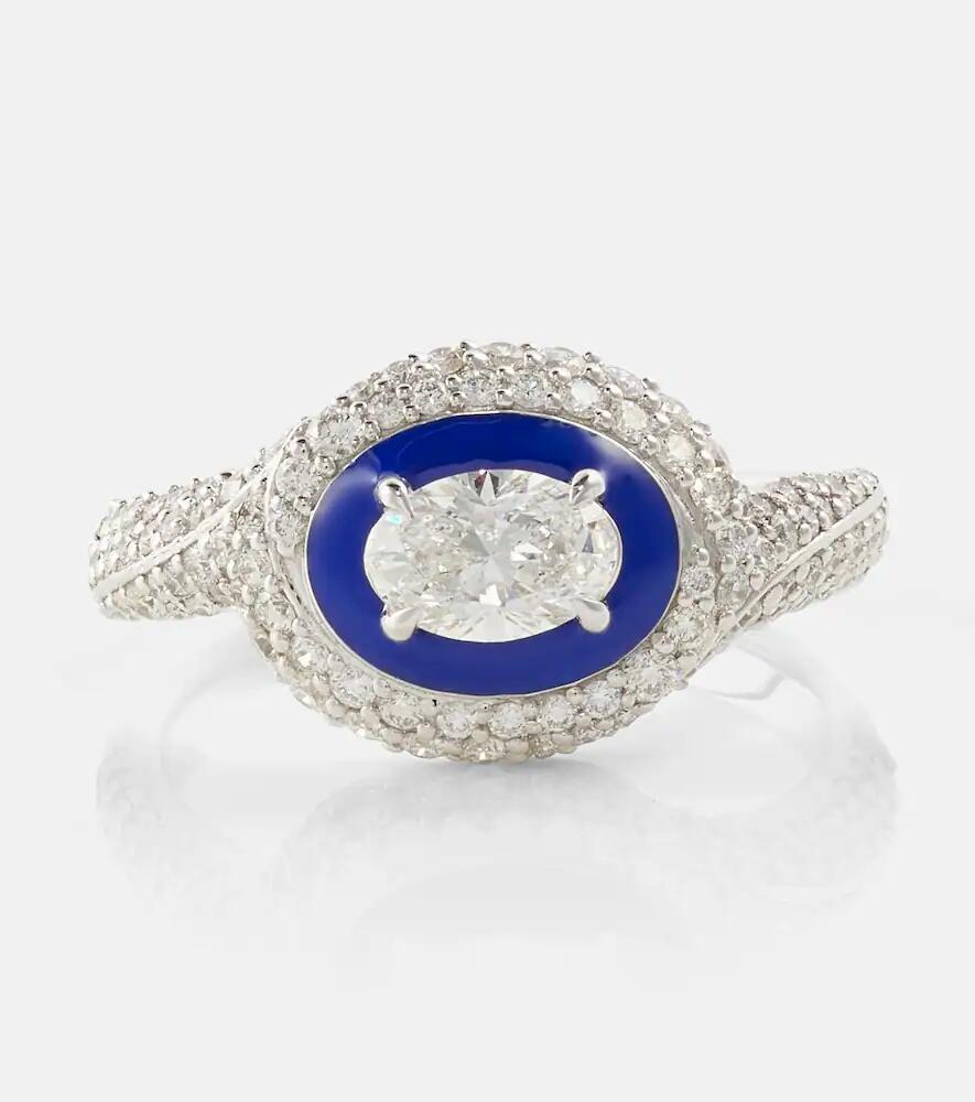 Kamyen Oval 18kt white gold ring with diamonds and enamel Cover