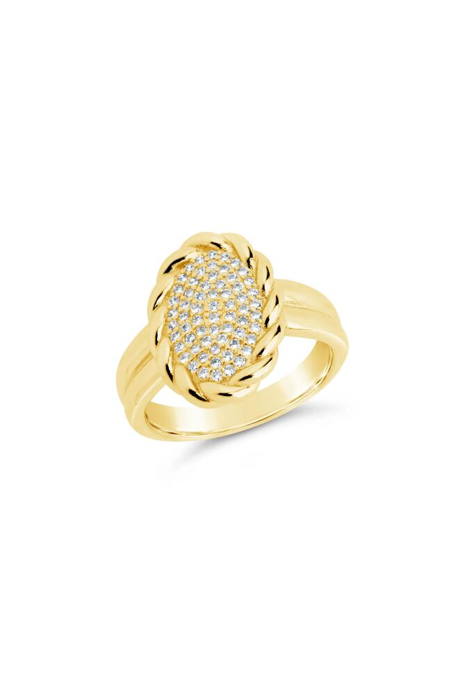 Sterling Forever Galette Pavé Cubic Zirconia Signet Ring in Gold Cover