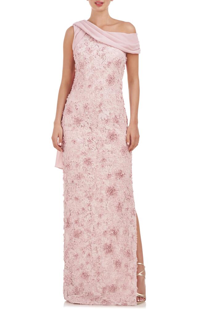 JS Collections Elodie Floral One-Shoulder Cotton Blend Gown in Pink Cover