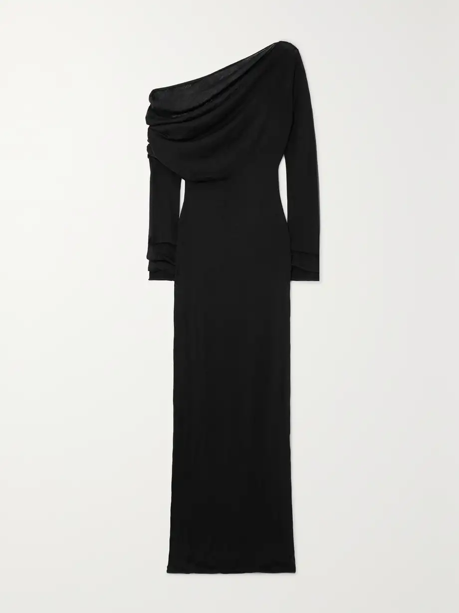 Christopher Esber - Radial Wave One-shoulder Wool Maxi Dress - Black Cover