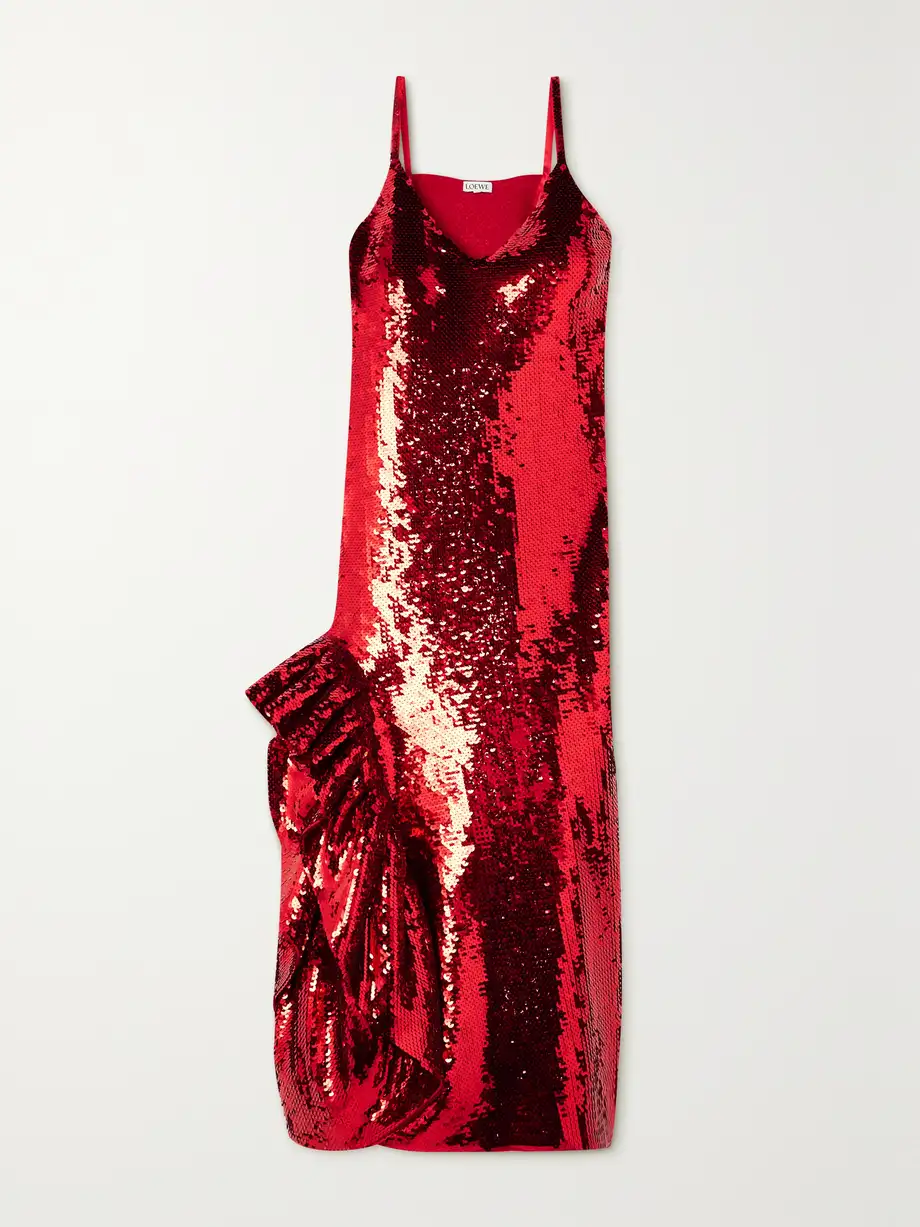 Loewe - Ruffled Sequined Wool Midi Dress - Red Cover