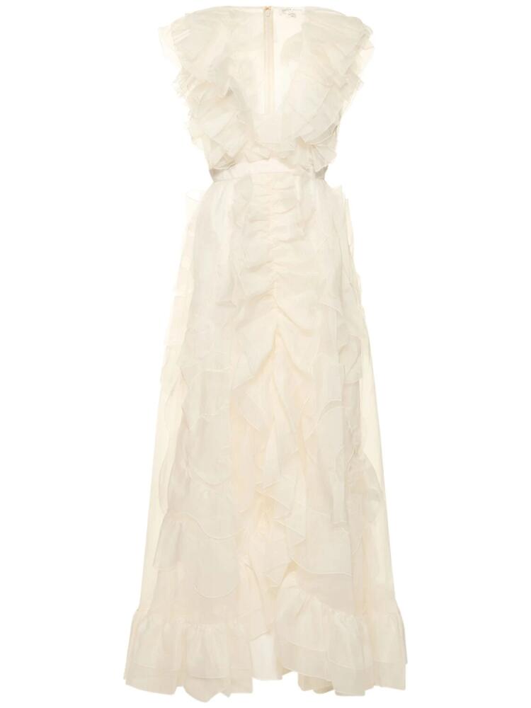 ZUHAIR MURAD Ruffled Organza V Neck Dress Cover