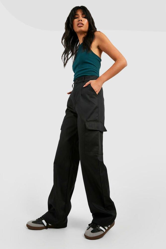 boohoo Womens High Waisted Straight Leg Cargo Pants - Black Cover