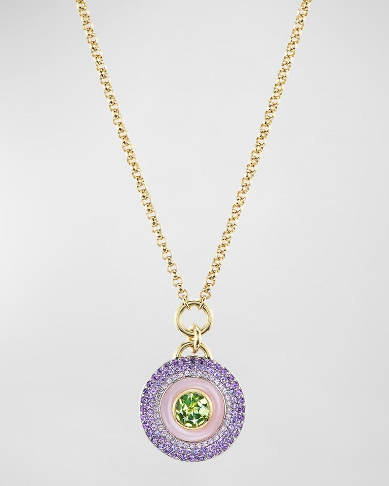 Emily P. Wheeler Earth Medallion 18K White and Black Gold Necklace with Peridot, Amethyst and Pink Opal Cover