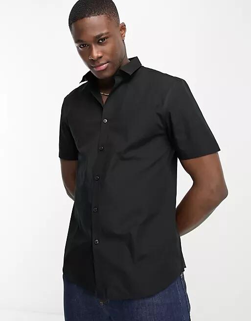 New look short sleeve poplin shirt in black Cover