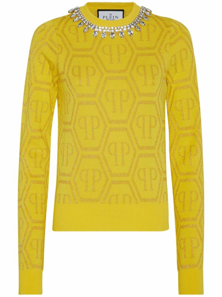 Philipp Plein monogram crystal-embellished jumper - Yellow Cover