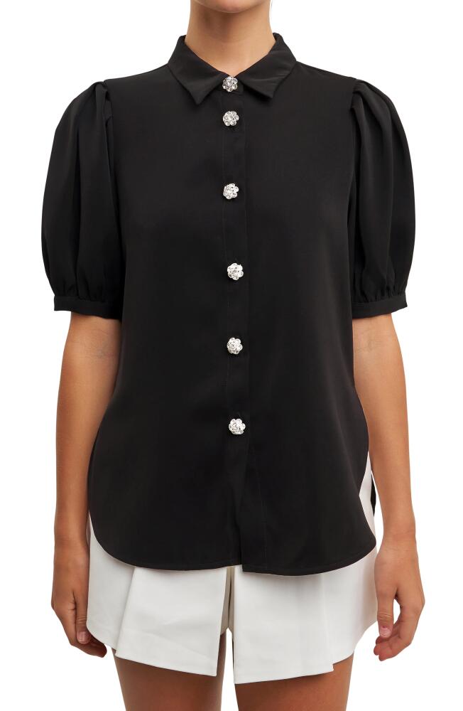 English Factory Puff Sleeve Embellished Button-Up Blouse in Black Cover