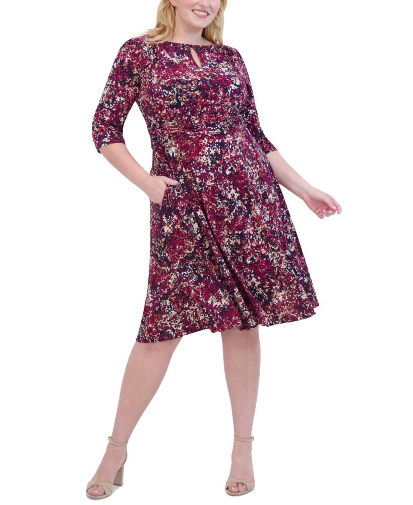 Jessica Howard Plus Size Printed Keyhole Midi Dress - Navy Multi Cover