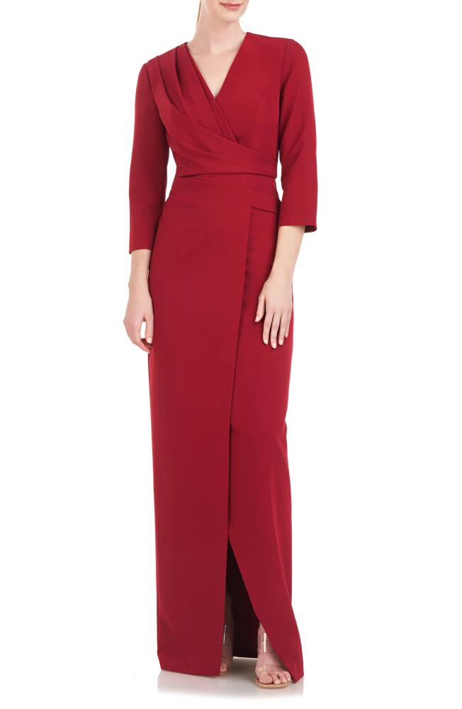 Kay Unger Phoenix Faux Wrap Gown in Ruby Wine Cover