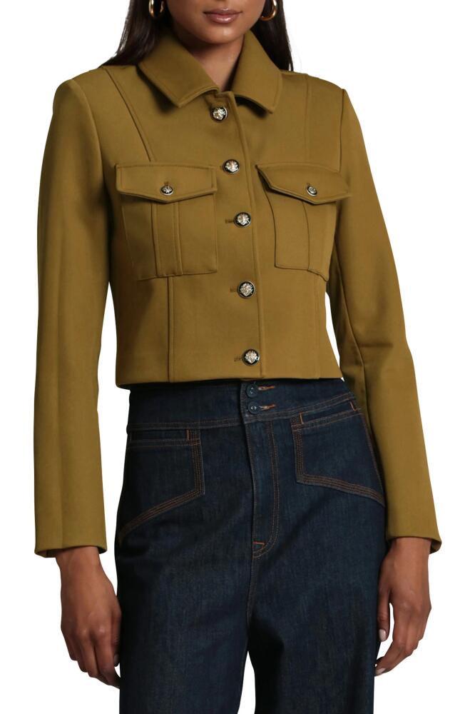 Avec Les Filles Crop Stretch Ponte Knit Military Jacket in Olive Cover