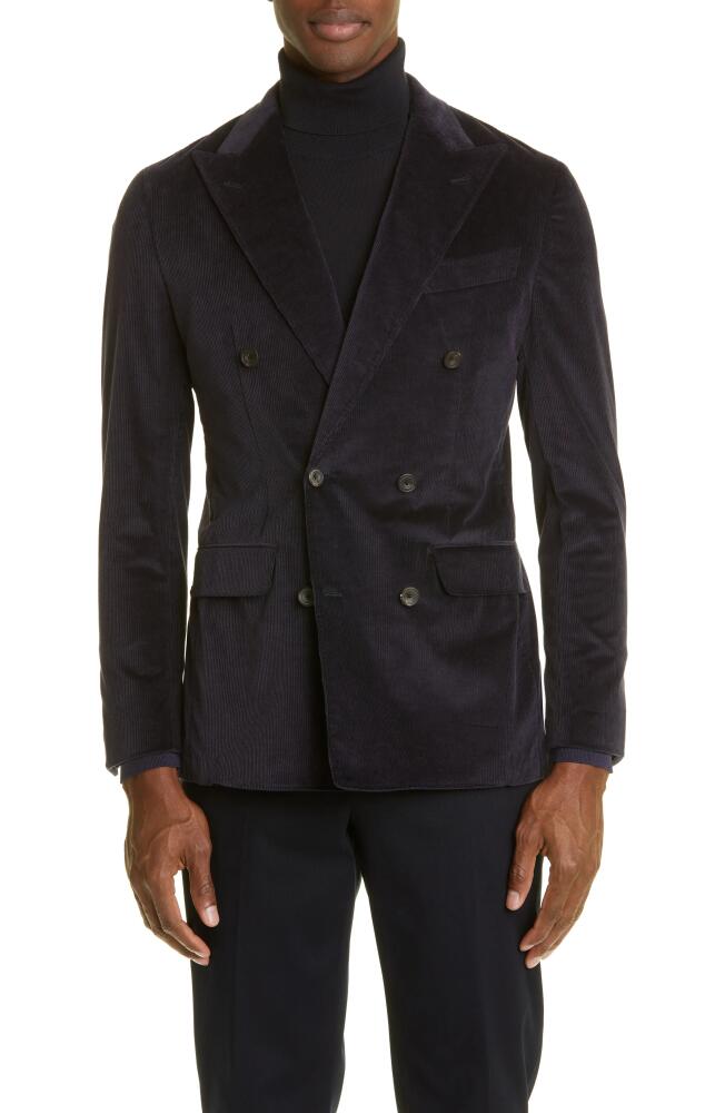 Thom Sweeney Double Breasted Corduroy Blazer in Navy Cover