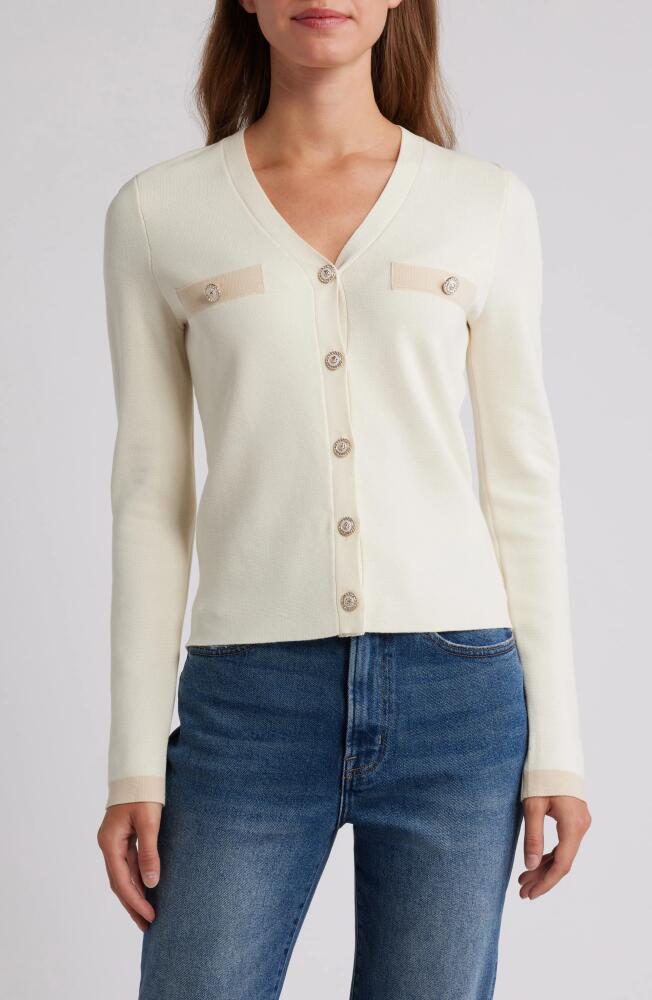 ZOE AND CLAIRE Contrast Trim Cardigan in Ivory Cover